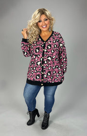 93  OT {Pretty Ideal} Pink Leopard V-Neck Top w/ Buttons Detail PLUS SIZE XL 2X 3X