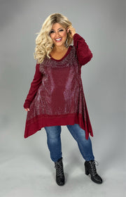 64  SD {Swing With Me} VOCAL Burgundy Rhinestone  V-Neck Top PLUS SIZE 1X 2X 3X