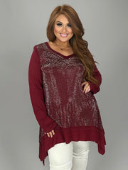 64  SD {Swing With Me} VOCAL Burgundy Rhinestone  V-Neck Top PLUS SIZE 1X 2X 3X