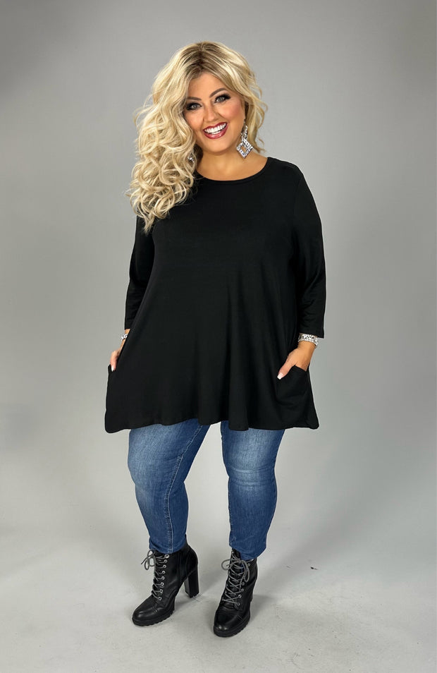26 SQ  {Daily Movement} Black Top w/Pockets PLUS SIZE 1X 2X 3X