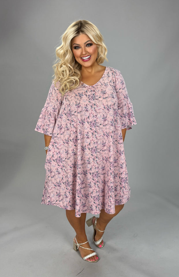 92 PSS-J {Romance Possible} Lilac Floral Dress w/Pockets PLUS SIZE 1X 2X 3X