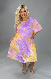 81 PSS-A {Color My Day} Yellow Tie Dye Dress W/Pockets PLUS SIZE 1X 2X 3X