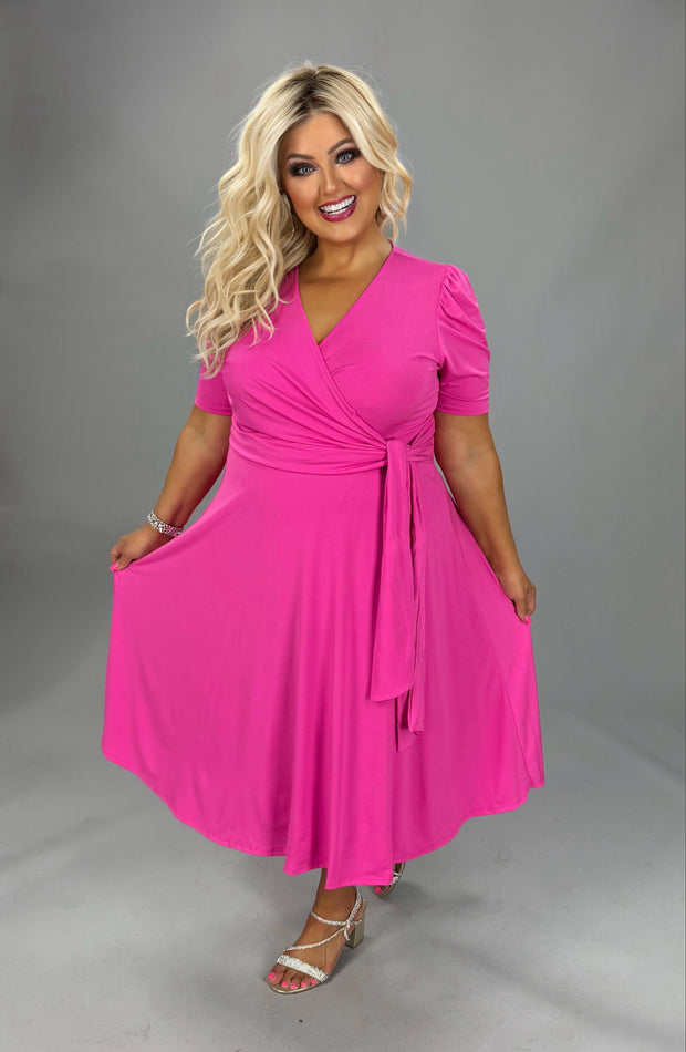 100 SSS {The Traveler} Hot Pink Faux Wrap Dress w/Side Tie PLUS SIZE XL 2X 3X