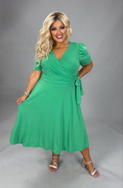 100 SSS {The Traveler} Kelly Green Faux Wrap Dress w/Side Tie PLUS SIZE XL 2X 3X
