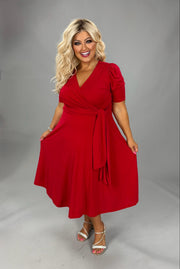 100 SSS {The Traveler} Red Faux Wrap Dress w/Side Tie PLUS SIZE XL 2X 3X
