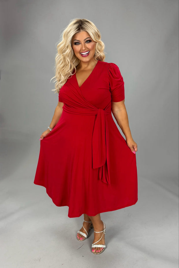 100 SSS {The Traveler} Red Faux Wrap Dress w/Side Tie PLUS SIZE XL 2X 3X