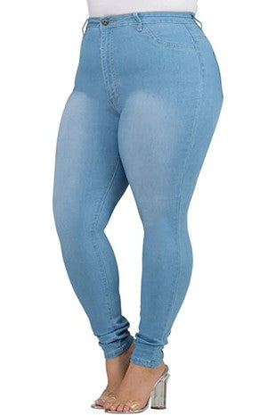 LEG-1 {Reinventing Myself} Light Blue Denim Skinny Jeans EXTENDED PLUS 3X 4X