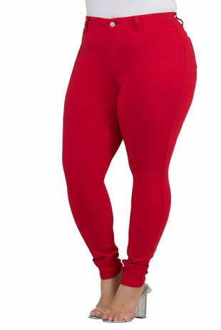 LEG-35 {Talk About It} Red Denim Skinny Jeans PLUS SIZE EXTENDED  XL 2X 3X 4X
