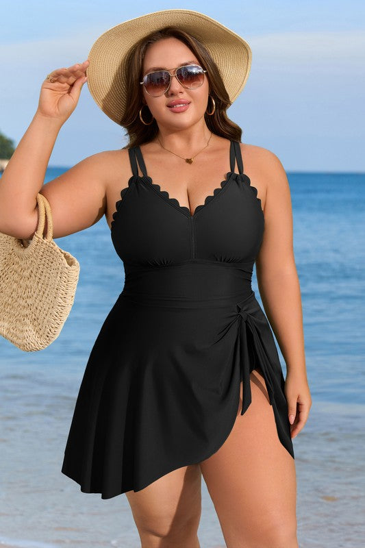SWIM {Pool Ready} Black One Piece Swimsuit w/Side Tie EXTENDED PLUS SIZE 3X 4X