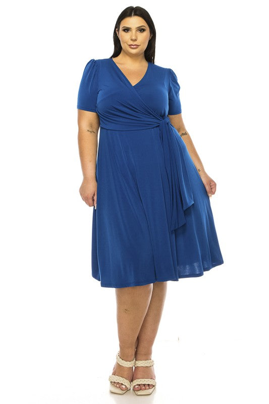 100 SSS {The Traveler} Royal Blue Faux Wrap Dress w/Side Tie  PLUS SIZE XL 2X 3X