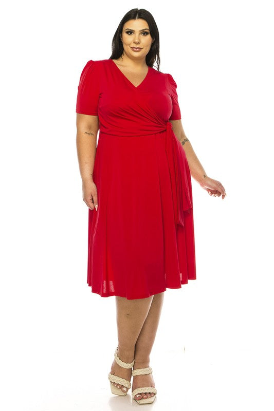 100 SSS {The Traveler} Red Faux Wrap Dress w/Side Tie PLUS SIZE XL 2X 3X