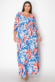 LD {Elegant Dreaming} Royal Orange Print Maxi Faux Wrap Dress PLUS SIZE XL 2X 3X