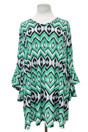 100 PQ {Bold Fun Time} Emerald Green Print V-Neck Top EXTENDED PLUS SIZE 2X 3X 4X  TRUE TO SIZE!!