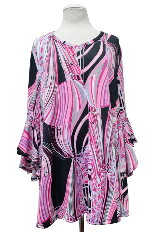 100 PQ {One Moment In Time} Pink Print V-Neck Top EXTENDED PLUS SIZE XL 2X 3X 4X 5X 6X