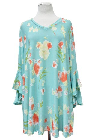 100 PQ {Show Me The Blooms} Mint Floral V-Neck Top EXTENDED PLUS SIZE XL 2X 3X 4X 5X 6X