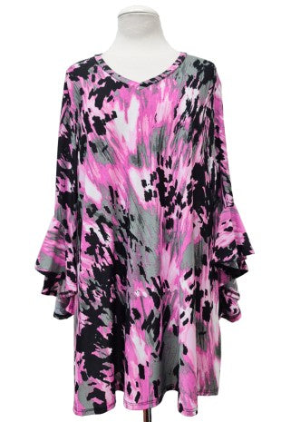 100 PQ {Vision Of Beauty} Pink/Black V-Neck Top EXTENDED PLUS SIZE  2X 3X 4X  TRUE TO SIZE!!