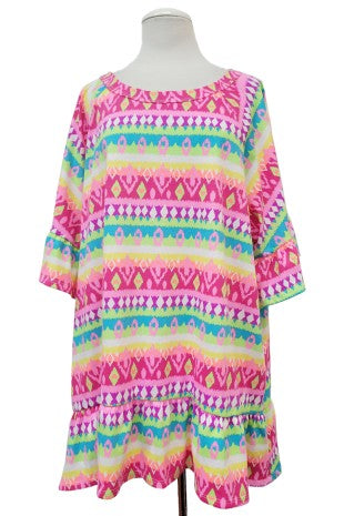100 PSS {Welcome To The Party} Neon Multi-Color Print Tunic EXTENDED PLUS SIZE 2X 3X 4X  TRUE TO SIZE!!