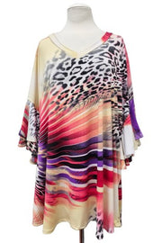 100 PQ {A Little Dramatic} Yellow Mixed Print V-Neck Top EXTENDED PLUS SIZE XL 2X 3X 4X 5X 6X