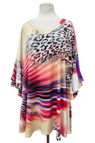 100 PQ {A Little Dramatic} Yellow Mixed Print V-Neck Top EXTENDED PLUS SIZE XL 2X 3X 4X 5X 6X