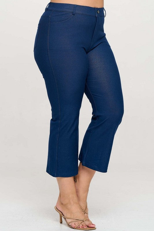 BT {A Little Flare} Denim Blue Straight Leg Crop Pants PLUS SIZE XL 2X 3X