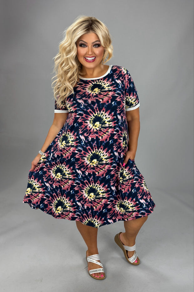 23 PSS {Curvy Appeal} Navy Tie Dye Dress PLUS SIZE XL 2X 3X