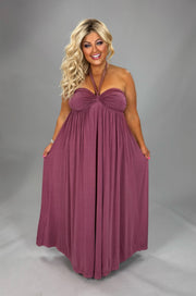 LD {Expressing Yourself} Dk Mauve Halter Maxi Dress PLUS SIZE XL 2X 3X