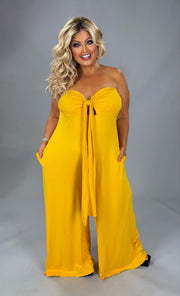 LD-G {Resort Queen} Yellow Off Shoulder Wide Leg Jumpsuit PLUS SIZE 1X 2X 3X