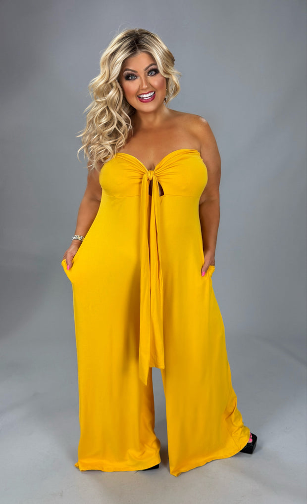 LD-G {Resort Queen} Yellow Off Shoulder Wide Leg Jumpsuit PLUS SIZE 1X 2X 3X
