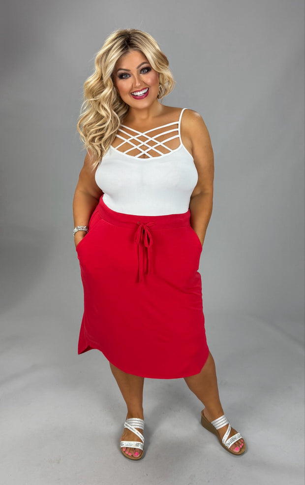 LEG-30 {Modern Thinker} Ruby Red Skirt w/Pockets PLUS SIZE 1X 2X 3X