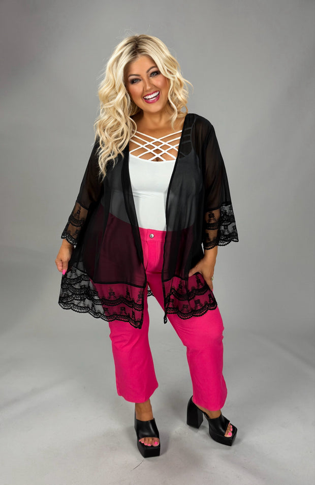 93 OT {Feminine Power} Black Sheer Cardigan w/Lace CW EXTENDED PLUS SIZE 3X 4X