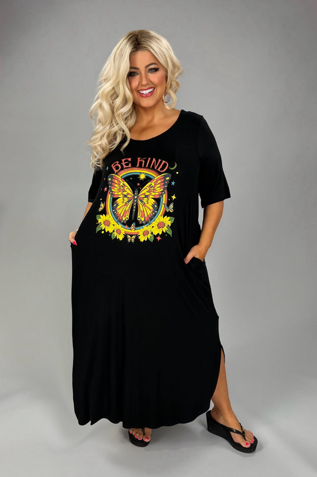 LD-Q {Be Kind Butterfly} Black Graphic Print Dress CURVY BRAND!!!  EXTENDED PLUS SIZE XL 2X 3X 4X 5X 6X