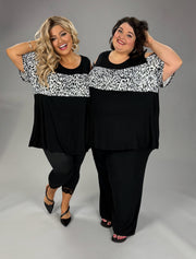 58 OS {Your Wild Side} Black White Leopard Open Shoulder Top EXTENDED PLUS SIZE 4X 5X 6X