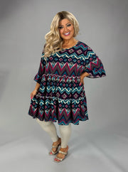 25 PSS {In A Dream} Teal Eggplant Chevron Print Tiered Tunic EXTENDED PLUS SIZE 3X 4X 5X