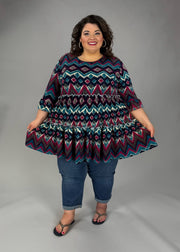 25 PSS {In A Dream} Teal Eggplant Chevron Print Tiered Tunic EXTENDED PLUS SIZE 3X 4X 5X