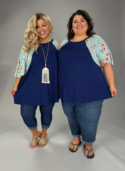 45 CP {Darling & Dainty} Navy Mint Floral Sleeve Top EXTENDED PLUS SIZE 4X 5X 6X