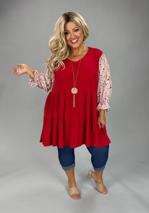 49 CP {Where We Belong} Red Peach Floral Sleeve Top EXTENDED PLUS SIZE 4X 5X 6X