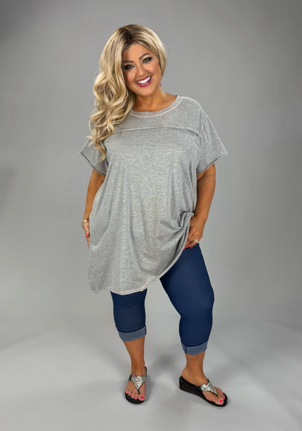 47 SSS {Leading The Way} Grey Pink Short Sleeve T-Shirt Dress EXTENDED PLUS SIZE 3X 4X 5X 6X