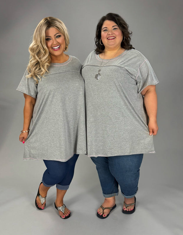 47 SSS {Leading The Way} Grey Pink Short Sleeve T-Shirt Dress EXTENDED PLUS SIZE 3X 4X 5X 6X
