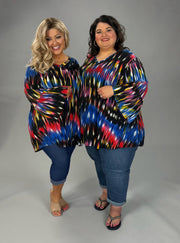 63 PQ-P {Blurry Pixels} Red Blue Printed Bell Sleeve Top EXTENDED PLUS SIZE 3X 4X 5X