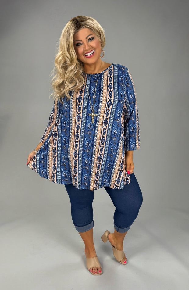 20 PQ [All the Right Reasons} Blue Tribal Print Top EXTENDED PLUS SIZE 4X 5X 6X