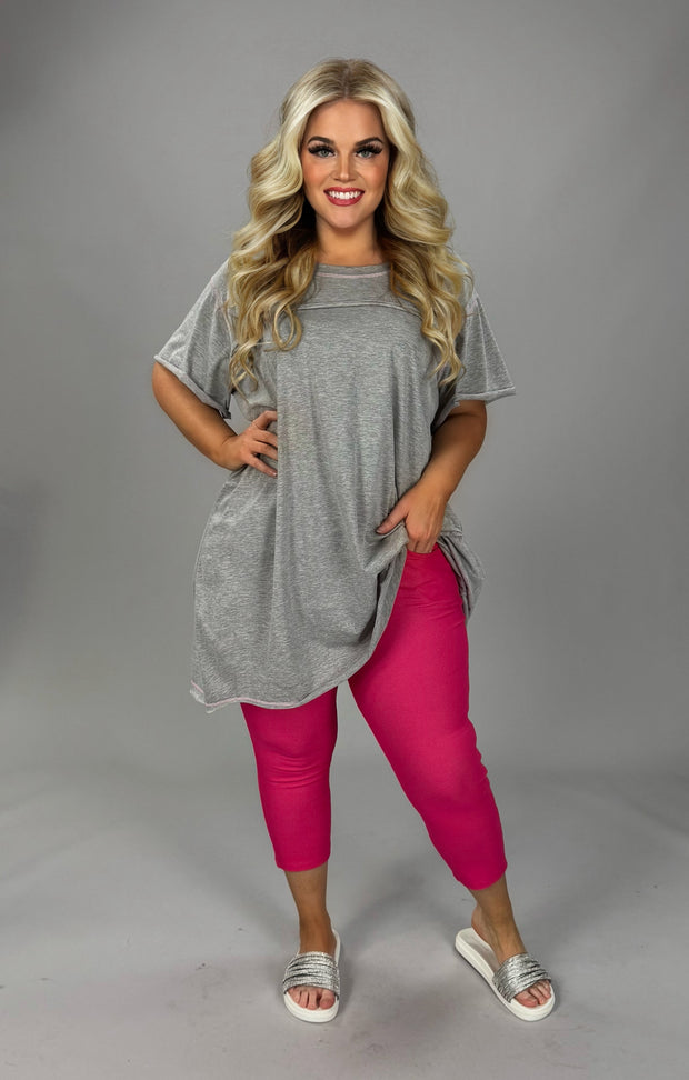 47 SSS {Leading The Way} Grey Pink Short Sleeve T-Shirt Dress EXTENDED PLUS SIZE 3X 4X 5X 6X