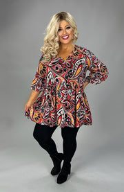 69 PSS {Profess Your Love} Red/Mustard Paisley Babydoll  V-Neck Top EXTENDED PLUS SIZE XL 2X 3X 4X 5X