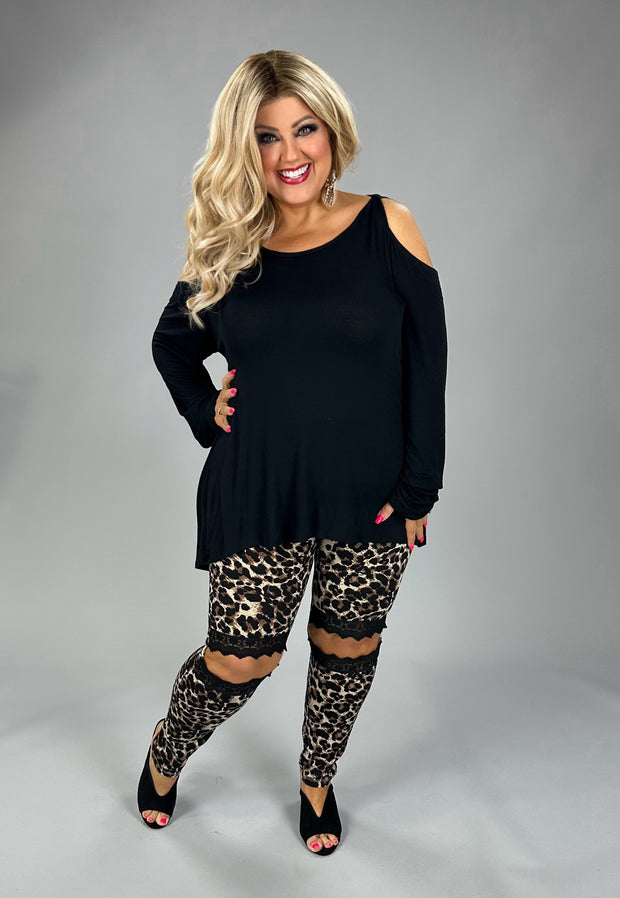 LEG-9  {Move It or Lose It}  Leopard Leg Lace Open Knee PLUS SIZE 1X 2X 3X