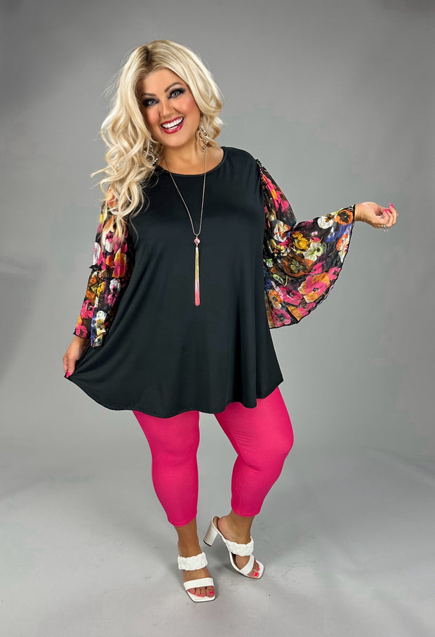 100 CP {Above Water} Black Orange Sheer Floral Sleeve Tunic EXTENDED PLUS SIZE 3X 4X 5X