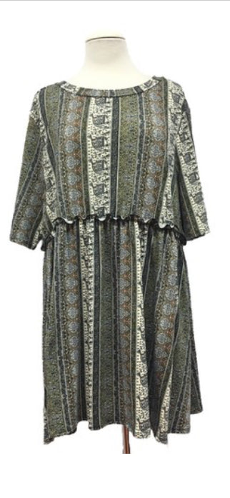 11 PSS {Change Of Pace} Olive/Brown Printed Stripe Top EXTENDED PLUS SIZE  4X 5X 6X