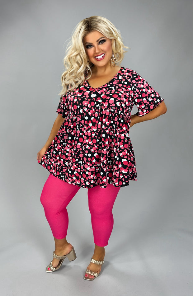 100 PSS {Another Try} Black Babydoll Top w/Pink Polka Dots EXTENDED PLUS SIZE 1X 2X 3X 4X 5X