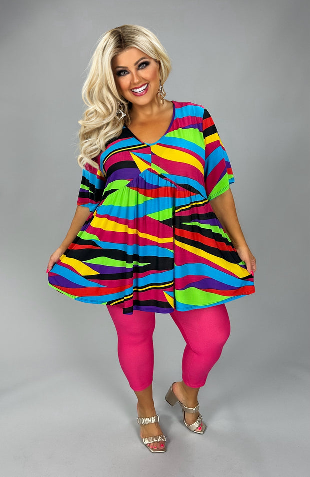 100 PSS {Feels Like Forever} Multi Color Print Babydoll Top EXTENDED PLUS SIZE 3X 4X 5X