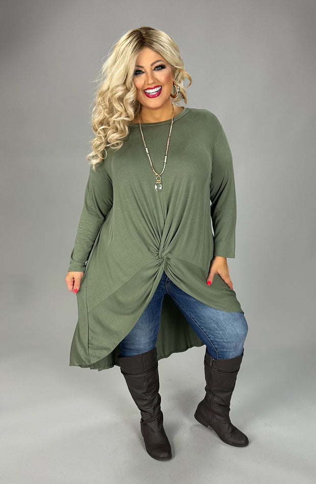 28 SQ {Defying Expectations} Olive Hi-Lo Tunic w/ Tie   PLUS SIZE XL 2X 3XDetail