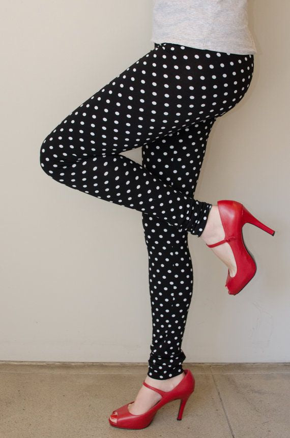 LEG-63 {Seeing Spots} Black Leggings w/White Polka Dots  EXTENDED PLUS SIZE 3X/5X