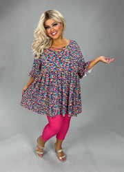 100 PSS {You Got It} Multi Color Rectangle Print Cross Neck Top EXTENDED PLUS SIZE 3X 4X 5X